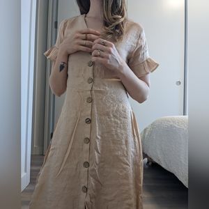 Vintage linen-blend poly-blend button up dress